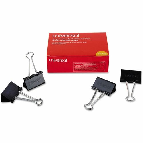 Universal Binder Clip - Large - 2" Width - 1" Size Capacity - for Paper, Binder, School, Home - Sturdy, Foldable Handle, Removable Handle - Black, Silver - Steel Wire - 12 / Box