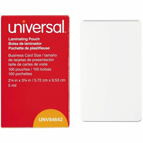 Universal Laminating Pouch - Laminating Pouch/Sheet Size: 3.75" Width x 2.25" Length x 5 mil Thickness - Glossy - for Document, Photo, Sign, ID Card, Card Stock, Paper, Business Card - Crack Resistant, Temperature Resistant, Liquid Resistant - Clear - 100