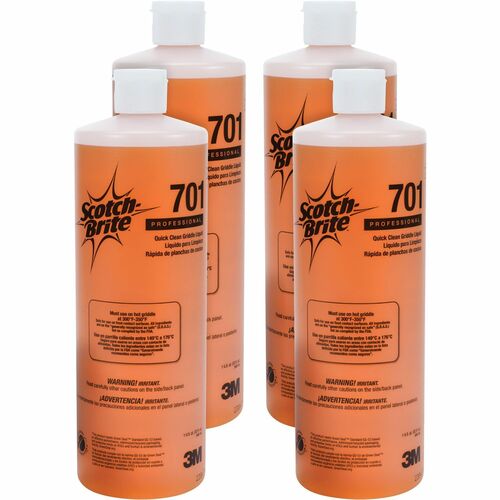 Scotch-Brite Quick Clean Griddle Liquid 701 - 32 fl oz (1 quart)Bottle - 4 / Carton - Caustic-free, Odor-free - Orange