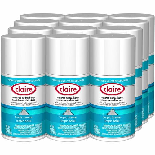 Claire Metered Air Freshener with Ordenone - Aerosol - 6000 ft³ - 7 fl oz (0.2 quart) - Tropical - 30 Day - 12 / Carton - Odor Neutralizer