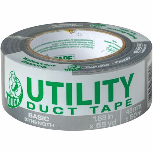 Duck Brand Utility Duct Tape - 55 yd Length x 1.88" Width - Rubber Adhesive - For Sealing, Holding, Bundling, Home, Office, Construction, DIY, Repair - 1 Roll - Silver
