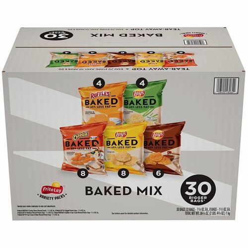 Frito-Lay Baked Snacks Variety Pack - Cheese, Cheddar, Sour Cream, Onion, Crunchy, Barbeque - 30 / Box