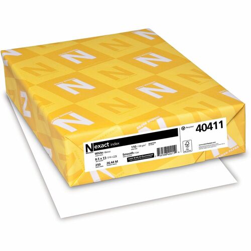 Exact 110lb Heavyweight Exact Index Paper - 94 Brightness - 8 1/2" x 11" - 110 lb Basis Weight - Smooth - Durable, Acid-free, Heavyweight - White - 8 / Carton