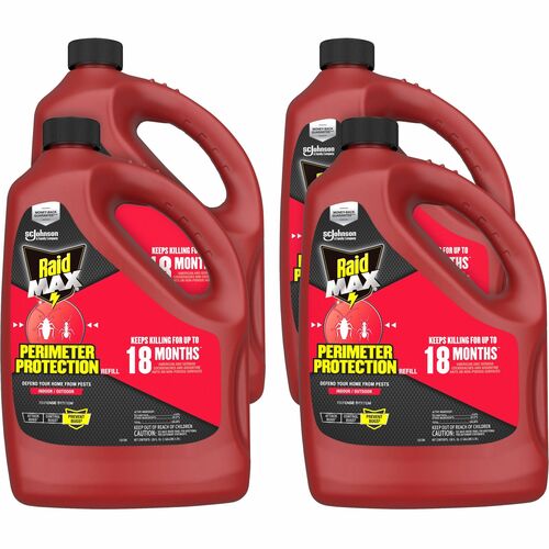 Raid MAX Perimeter Protection Refill - Spray - Kills Mosquitoes, Cockroaches, Ants, Ticks, Spider, Bugs, Fleas, Flies, Gnats, Silverfish, Crickets, ... - 1 gal - Red - 4 / Carton