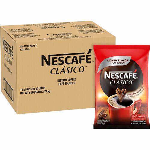 Nescafe Clasico Dark Roast Instant Coffee - Dark - 128 oz - 12 / Carton