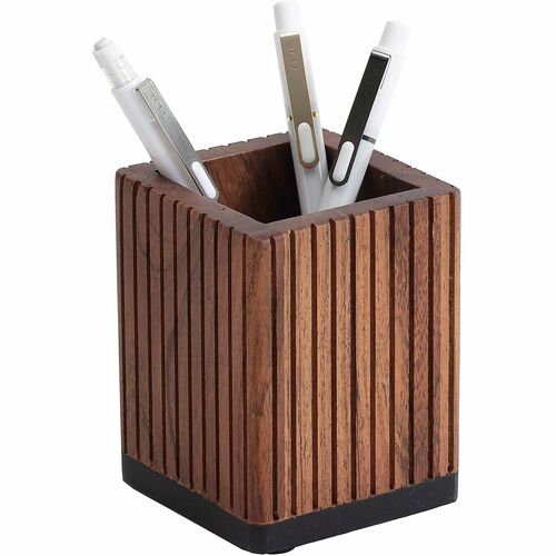 Realspace® Becker Wood Pen Cup, 4"H x 3"W x 3"D, Natural - 1 Compartment(s) - 4" Height x 3" Width x 3" Depth - Non-skid Base - Natural - Wood - 1 Each