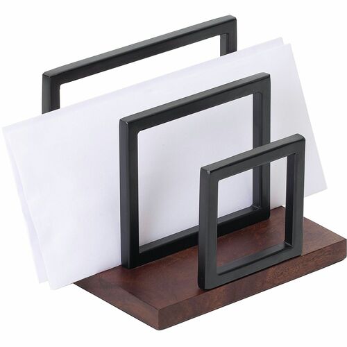 Realspace® Acadia Wood/Metal Letter Sorter, 6-1/4"H x 6-3/4"W x 5"D, Walnut/Black - 250 x Sheet - 2 Compartment(s) - Vertical - 6.20" Height x 6.70" Width x 5" Depth - Non-skid Base - Walnut, Black - Wood Each