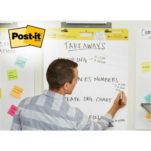Post-it® Super Sticky Easel Pad - 30 Sheets - Plain Front Ruling - 25" (635 mm) x 30" (762 mm) Sheet Size - 30" (762 mm) Height x 23" (584.20 mm) Width x 25" (635 mm) Length - White Paper - Self-stick, Adhesive Backing, Repositionable, Sturdy Back, Ha