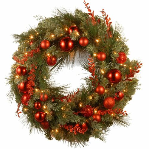 National Tree Decorative Wreath - White, Green, Red - Christmas Theme