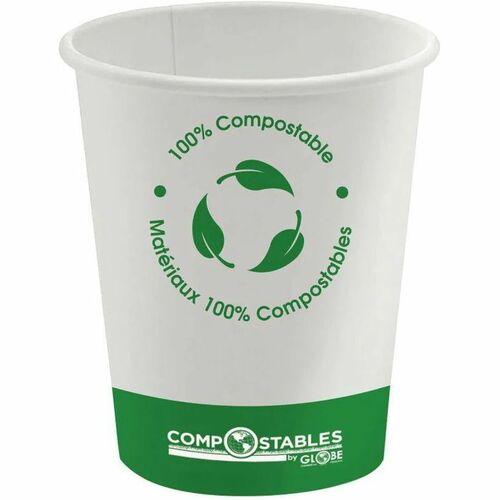 Globe Single Wall Hot/Cold Compostable Paper Cups - 12 Oz / White - 50 / Pack - White - Paper, Polylactic Acid (PLA) - Coffee, Tea, Beverage, Hot Drink, Cold, Juice, Water
