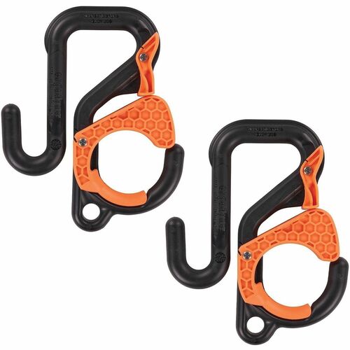 Ergodyne Squids 3178 Locking Aerial Bucket Hook - 2 Hooks - 40 lb (18.14 kg) Capacity - Durable, Heavy Duty, Non-marring, Self-locking - Small - 2" Size - for Tool, Bag, Board, Telecommunication, Fiber, Bucket Truck - Nylon, Plastic - Black, Orange - 2 Pa
