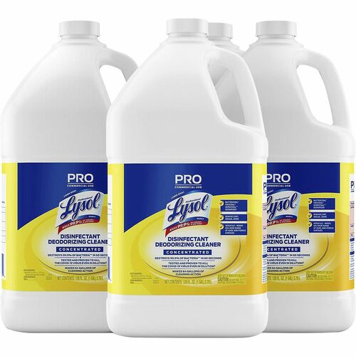Professional Lysol Deodorizing Cleaner - For Multi Surface - Concentrate - 128 fl oz (4 quart) - Lemon Scent - 4 / Carton - Deodorize, Disinfectant, Versatile, Bactericide, Virucidal - Yellow