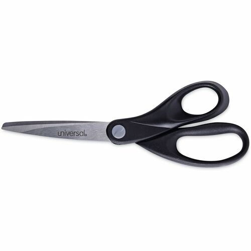 Universal Scissors - 3.75" Cutting Length - 8" Overall Length - Straight-left/right - Stainless Steel - Pointed Tip - Stainless Steel, Black - 1 Each