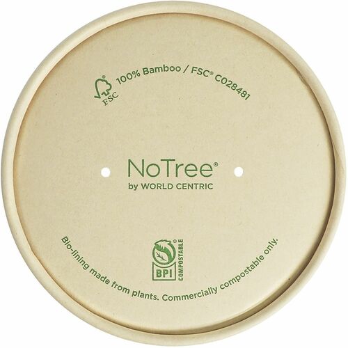 No Tree Compostable Kraft Paper Lids - Round - Paper, Kraft - Natural - 500 / Carton