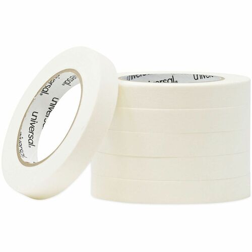 Universal Removable General-Purpose Masking Tape, 3" Core, 18 mm x 54.8 m, Beige, 6/Pack - 59.93 yd Length x 0.71" Width x 5.5 mil Thickness - 3" Core - Beige - Natural Rubber - Crepe Paper Backing - 6 / Pack