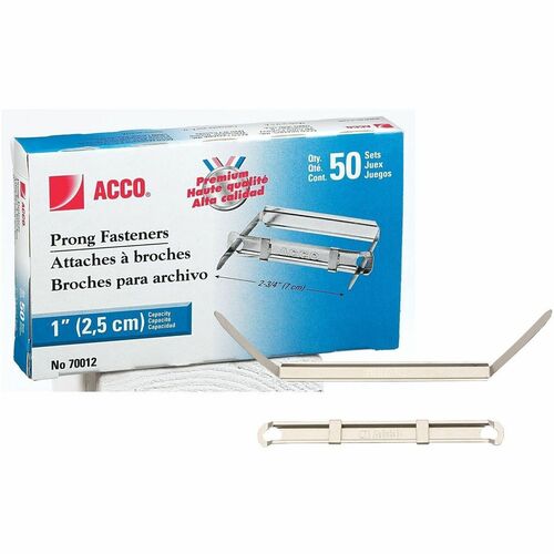 ACCO Premium Paper Fastener - 2.75" (69.85 mm) Length - 1" (25.40 mm) Size Capacity - for Paper - Smooth - 50 / Box