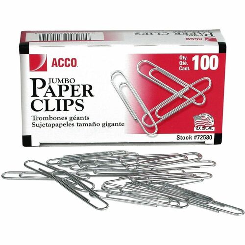 ACCO Paper Clip - Jumbo - No. 1 - for Home, School, Office - Corrosion Resistant, Smooth - Silver - Steel