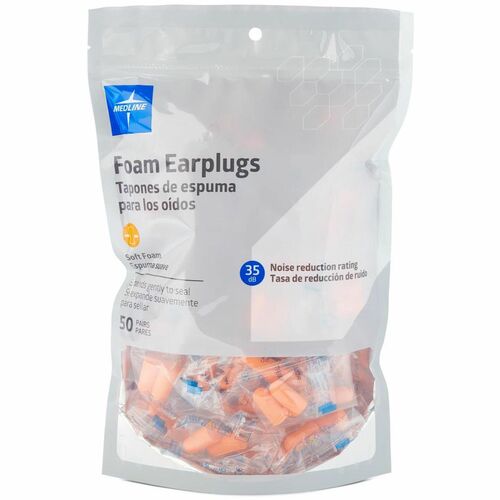 Medline Earplugs - Recommended for: Ear - Noise Protection - Foam - Orange - 50 / Bag