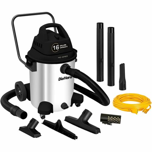 DieHard 16-Gallon 6.5 HP Pro Series Wet/Dry Vacuum - 16 gal - Squeegee, Hose, Wand, Filter, Crevice Tool, Pick-up Tool, Floor Tool - Wet Surface, Dry Surface - 35 ft Cable Length - 8 ft Hose Length - Rich Black
