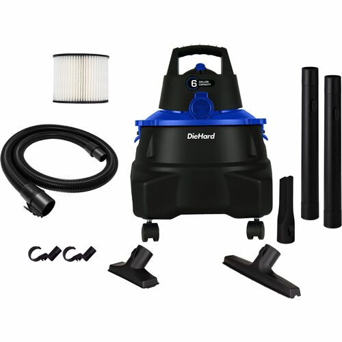 DieHard 6-Gallon 4.5 HP Wet/Dry Vacuum - 6 gal - Hose, Wand, Filter, Crevice Tool, Pick-up Tool, Floor Tool - Wet Surface, Dry Surface - 10 ft Cable Length - 7 ft Hose Length - Rich Black