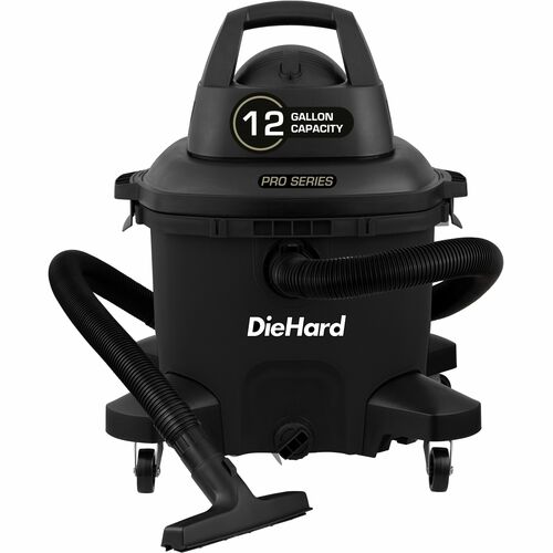 DieHard 12-Gallon 6 HP Pro Series Wet/Dry Vacuum - 12 gal - Squeegee, Hose, Wand, Filter, Crevice Tool, Pick-up Tool, Floor Tool - Wet Surface, Dry Surface - 35 ft Cable Length - 8 ft Hose Length - Rich Black