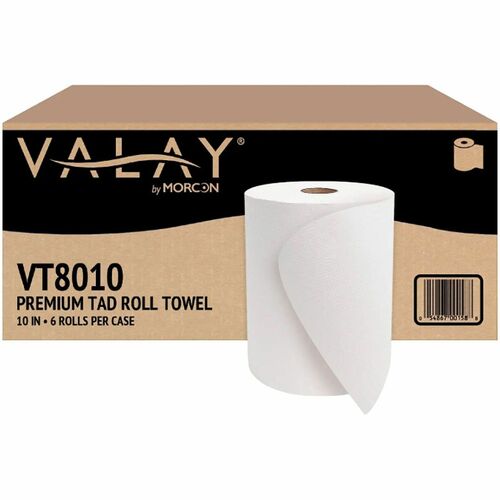 Morcon Valay Premium TAD Hardwound Roll Paper Towels - 1 Ply - 10" Width x 700 ft Length - 8" Roll Diameter - 2" Core - White - Paper - 6 / Carton