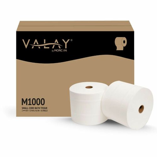 Morcon Morsoft M1000 Small-Core Toilet Paper - 2 Ply - Small - 4" Width x 3.90" Length - 1000 Sheets/Roll - 4.80" Roll Diameter - 7/8" Core - White - Paper - 36 / Carton
