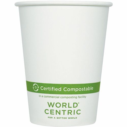 World Centric Compostable White Paper Hot Cups - 12 fl oz - White - Polylactic Acid (PLA) - Hot Drink, Coffee, Tea, Hot Chocolate, Cafe, Restaurant - 20 / Carton