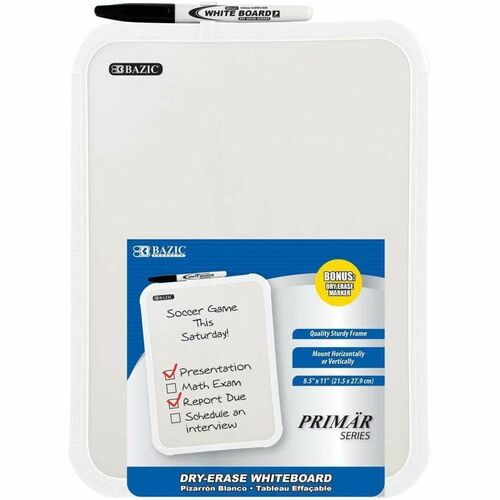 BAZIC Products - Dry-erase board 8.5? × 11? - White writing surface - Plastic frame - Includes dry-erase marker - Easy to clean surface - Portable design - Mounts horizontal/vertical - Single-sided board. 