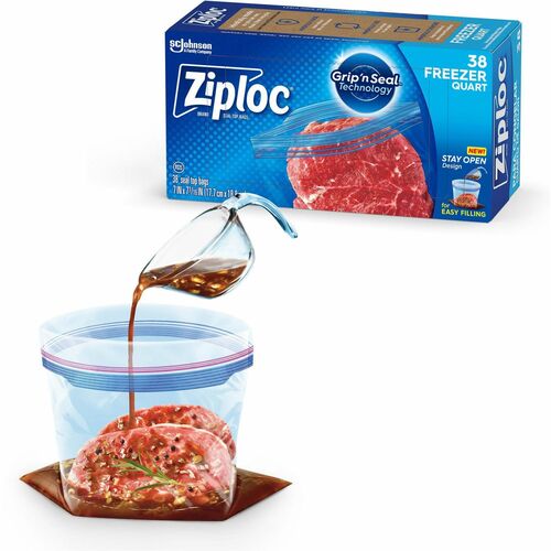 ZiplocÂ® Grip n' Seal Freezer Bags - Medium Size - 1 quart Capacity - 7" Width x 7.43" Length - Textured - Blue - Plastic - 38/Box - Multipurpose