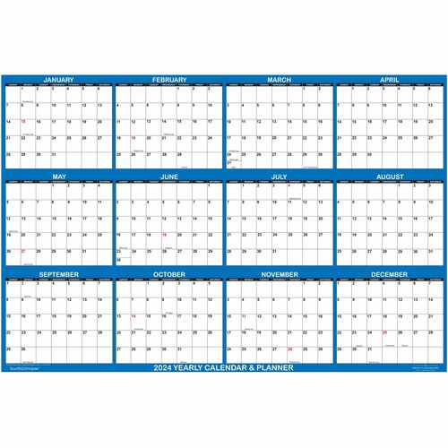 SwiftGlimpse 2024 Wall Calendar Large 24" x 36" Reversible Navy - Large Size - Yearly - 12 Month - January 2024 - December 2024 - 36" x 24" Sheet Size - 1.25" x 1.25" , 1.50" x 1.25" Block - Wall Mount - Navy - Grommet, Durable, Erasable, Write on/Wipe of
