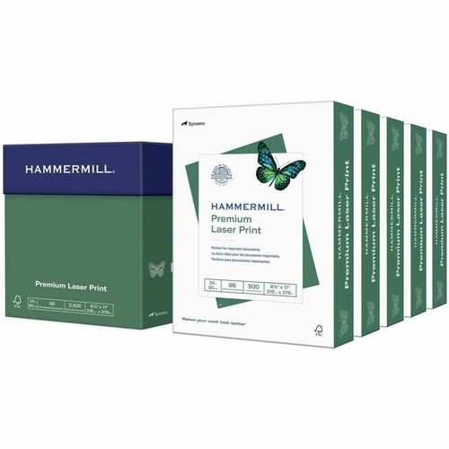 Hammermill Laser Print Printable Paper - 98 Brightness - 92% Opacity - Letter - 8 1/2" (215.90 mm) x 11" (279.40 mm) - 24 lb (10886.22 g) Basis Weight - 90 g/m² Grammage - Jam-free - White - 500 Sheets - 500 / Pack