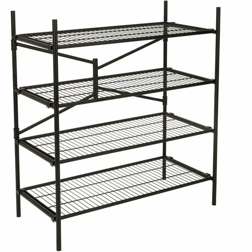 Cosco Instant Storage Unit - 4 Shelf(ves) - Interlockable, Foldable, Durable, Freestanding - Black - Powder Coated Steel - 1 Each