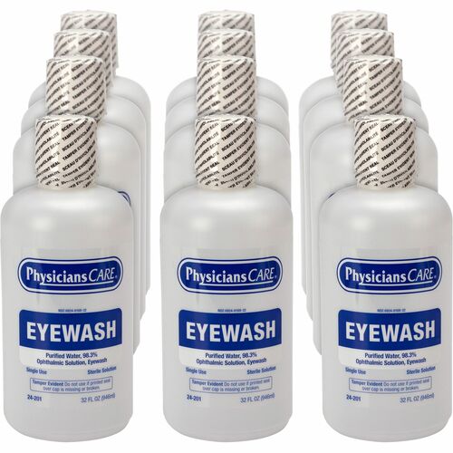 First Aid Only Sterile Ophthalmic Solution Eyewash - 1 quart - Sterile - For Eye irrigation, Eye Burning - 12 / Carton