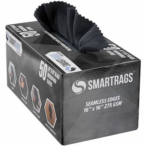 Monarch Smart Rags Microfiber Cloths - For Institutional, Automotive, Office, Healthcare, Household, Garage, Breakroom, Factory, Hospital - 50 / Box - Heavy Duty, Reusable, Streak-free, Lint-free, Dirt Resistant, Grime Resistant - Black