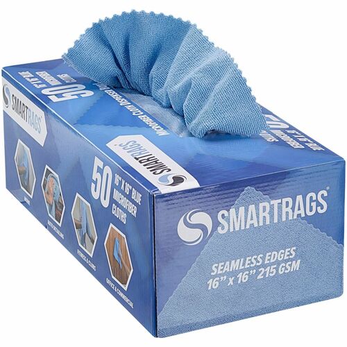 Monarch Smart Rags Microfiber Cloths - For Automotive, Office, Healthcare, Household, Garage, Breakroom, Factory, Hospital, Industry, Nursing Home - 50 / Box - Reusable, Streak-free, Lint-free, Dirt Resistant, Grime Resistant - Blue