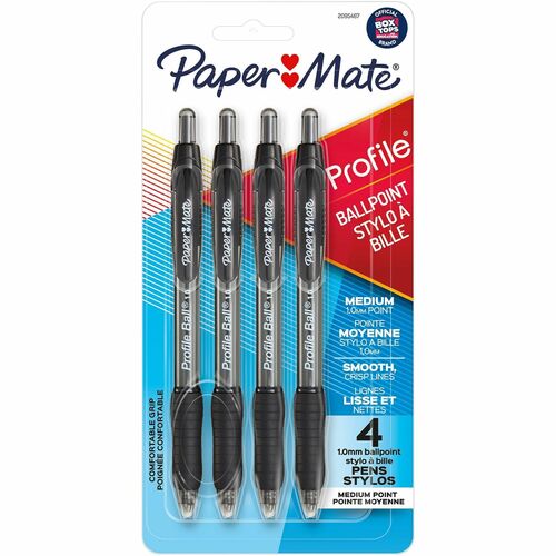 Paper Mate Profile Retractable Ballpoint Pens - Medium Pen Point - 1 mm Pen Point Size - Retractable - Black - 4 / Pack