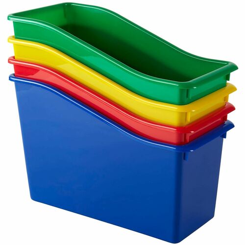 Office Depot® Brand Plastic Book Bin, 7-1/2"H x 11-1/2"W x 5-1/2"D, Assorted Colors - 7.50" Height x 11.50" Width x 5.50" Depth - Stackable - Stackable - Red, Blue, Yellow, Green - Polypropylene - 1 Each