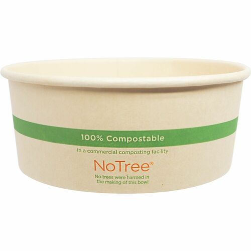 No Tree Compostable Wide Paper Bowls - Food, Soup, Salad, Ice Cream, Commercial - Disposable - Natural - Paper Body - 6 / Carton