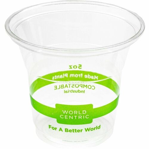 World Centric Compostable Clear Cold Cups - 5 fl oz - Clear - Polylactic Acid (PLA) - Cold, Cafe, Deli, Restaurant, Cold Drink, Hot Food - 2000 / Case