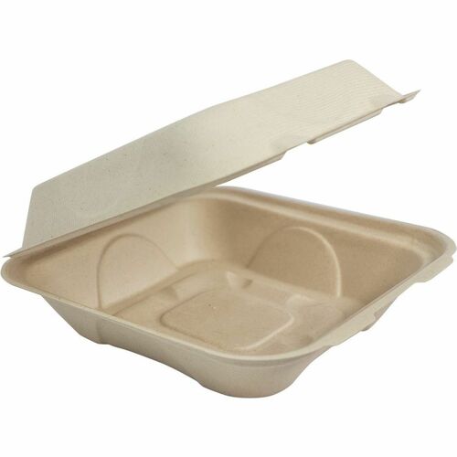 World Centric Compostable Fiber Hinged Containers - Food Storage, Food, Commercial - Natural - Fiber Body - 6 / Carton