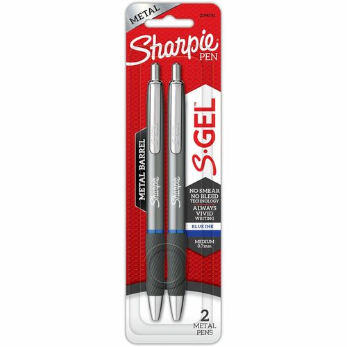 Sharpie S-Gel Pens - Bold Pen Point - 0.7 mm Pen Point Size - Black - Gunmetal Barrel - 2 / Pack