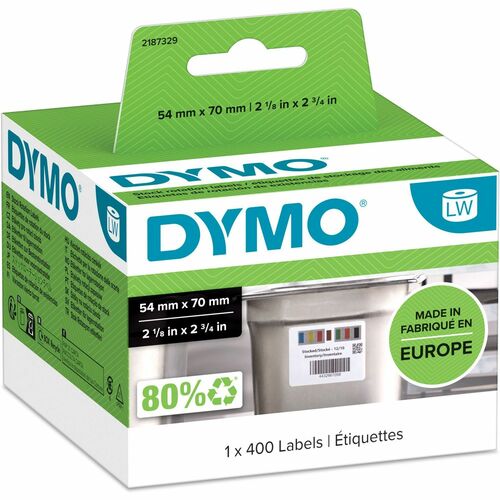 Dymo LabelWriter Stock Rotation Labels - 2 1/8" Width x 2 3/4" Length - Laser - White - Paper - 400 / Roll - 1 Roll - Durable