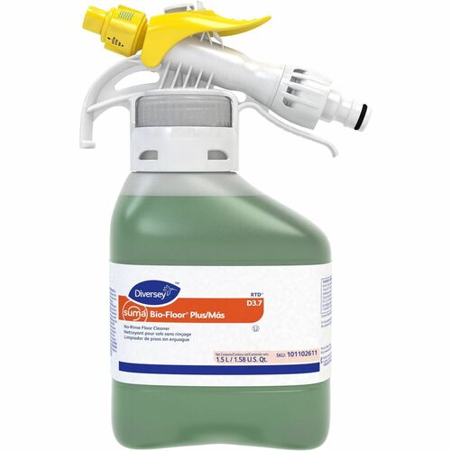 Suma Bio-Floor Plus D3.7 - For Floor, Quarry Tile, Grout, Ceramic Tile Floor, Vinyl Floor - Concentrate - Liquid, Spray - 50.7 fl oz (1.6 quart) - 8.8 pH - Surfactant Scent - Deodorize, Rinse-free, Kosher - Green - 2 Pack