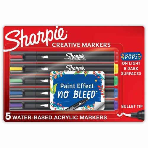 Sharpie Creative Markers, Water-Based Acrylic Markers, Bullet Tip - Bullet Marker Point Style - Assorted Water Based Ink - 5