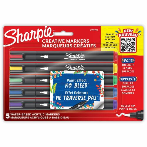 Sharpie Creative Markers, Water-Based Acrylic Markers, Bullet Tip - Bullet Marker Point Style - Assorted Water Based Ink - 5