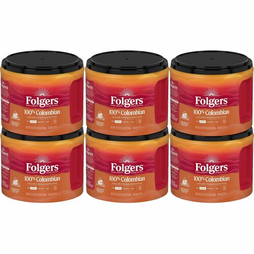 Folgers® 100% Colombian Coffee - Medium - 22.6 oz Per Canister - Colombian, Arabica - 6 / Carton