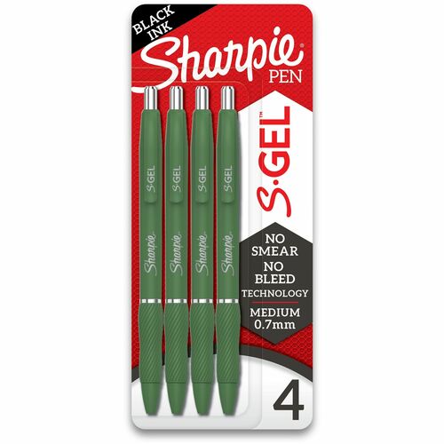 Sharpie S-Gel, Fashion Barrel, Medium Point (0.7mm) - Medium, Bold Pen Point - 0.7 mm Pen Point Size - Retractable - Black Gel-based Ink - Forest Green Plastic Barrel - 4 / Pack