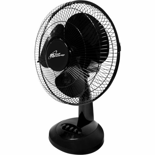 Royal Sovereign Oscillating Desk Fan - 12" (304.80 mm) Diameter - 3 Speed - Oscillating, Quiet, Tilt Adjustment - 18.90" (480.06 mm) Height x 13.30" (337.82 mm) Width x 10.50" (266.70 mm) Depth - Black