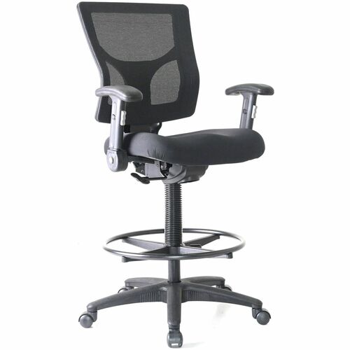 Lorell Conjure Office Stool - Fabric, Polyurethane, Molded Foam Seat - Black - Armrest - 1 Each